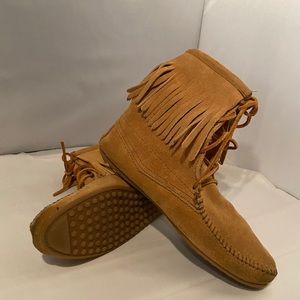 Fringe Suede Moccasin Boot - Tan
